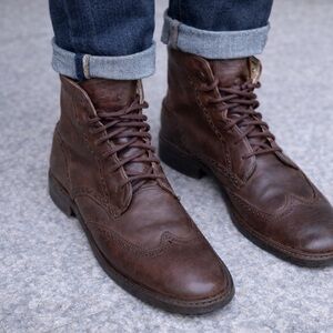 Frye Men’s Wingtip Leather Boots Brown Size 11 Re-Heeled Conditioned